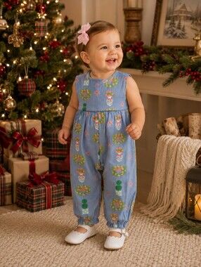 TBBC The Beaufort Bonnet Company Rebecca Romper Topiaries & Tangerines 12-18M